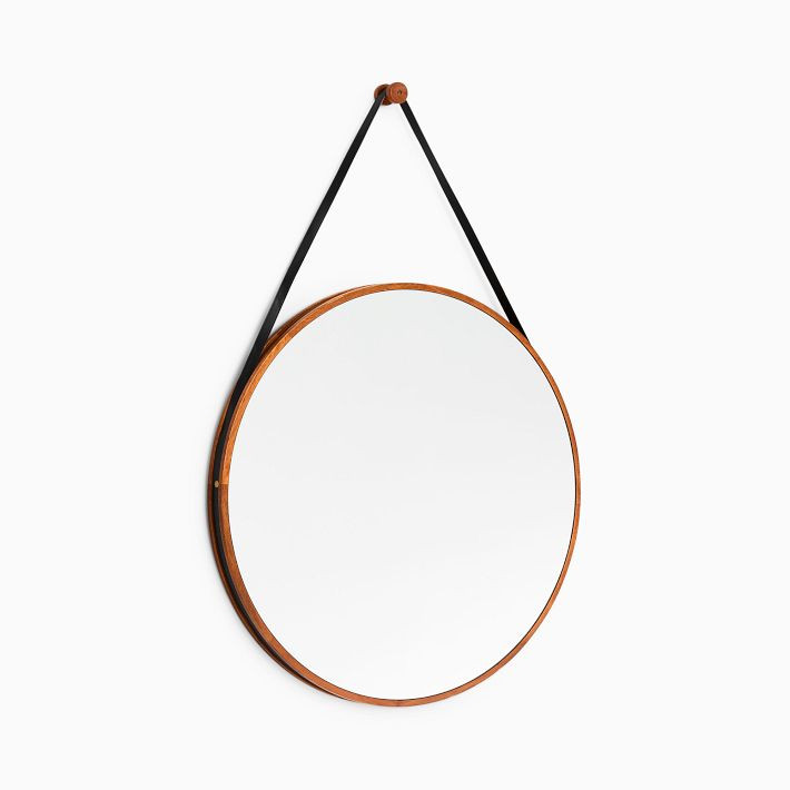 Modern Hanging Round Wall Mirror w/ Leather Strap | West Elm (US)
