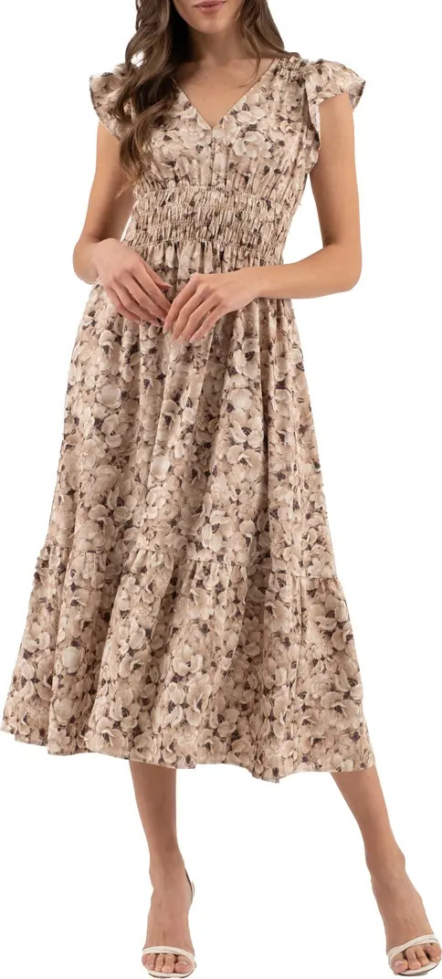 AUGUST SKY Floral Cap Sleeve Midi Dress | Nordstromrack | Nordstrom Rack