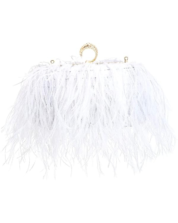 Women Real Natural Ostrich Feather Evening Bags Purses Clutch Vintage Banquet Handbag | Amazon (US)