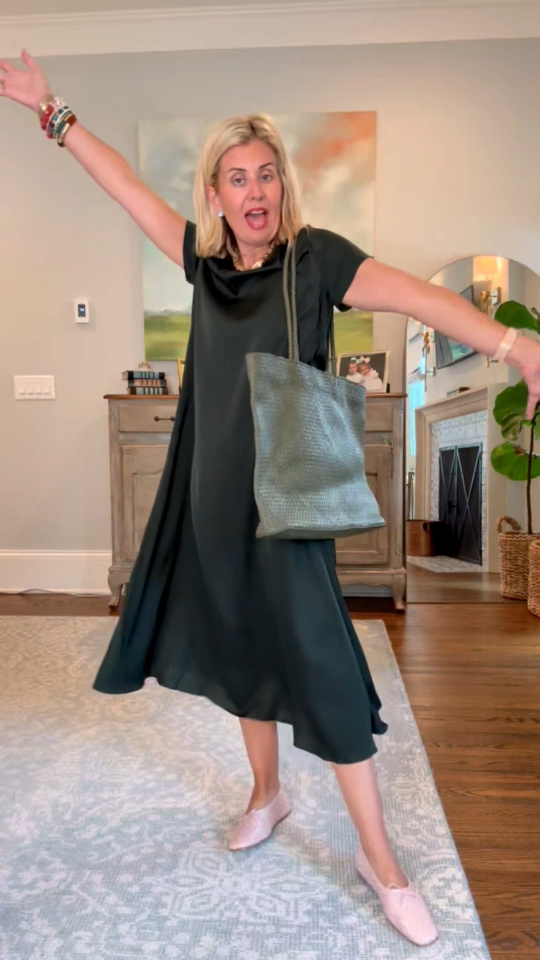 The Quince washable silk dress that I can’t quit wearing. I have it in blue and I dress this up & down. I’m wearing XS and 7 flats (size 1 down). 

Codes:
Allie + Bess - Catherine20
Erin McDermott- mixandmatch for 25% off my necklace 
#LTKTravel #LTKWorkwear #LTKootd