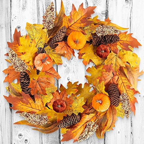 Benjia Fall Wreaths for Front Door, Autumn Pumpkin Harvest Thanksgiving Wreath Reef Outside Outdo... | Amazon (US)