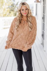 Seasonal Shift Brown Textured Sherpa Pullover | Pink Lily