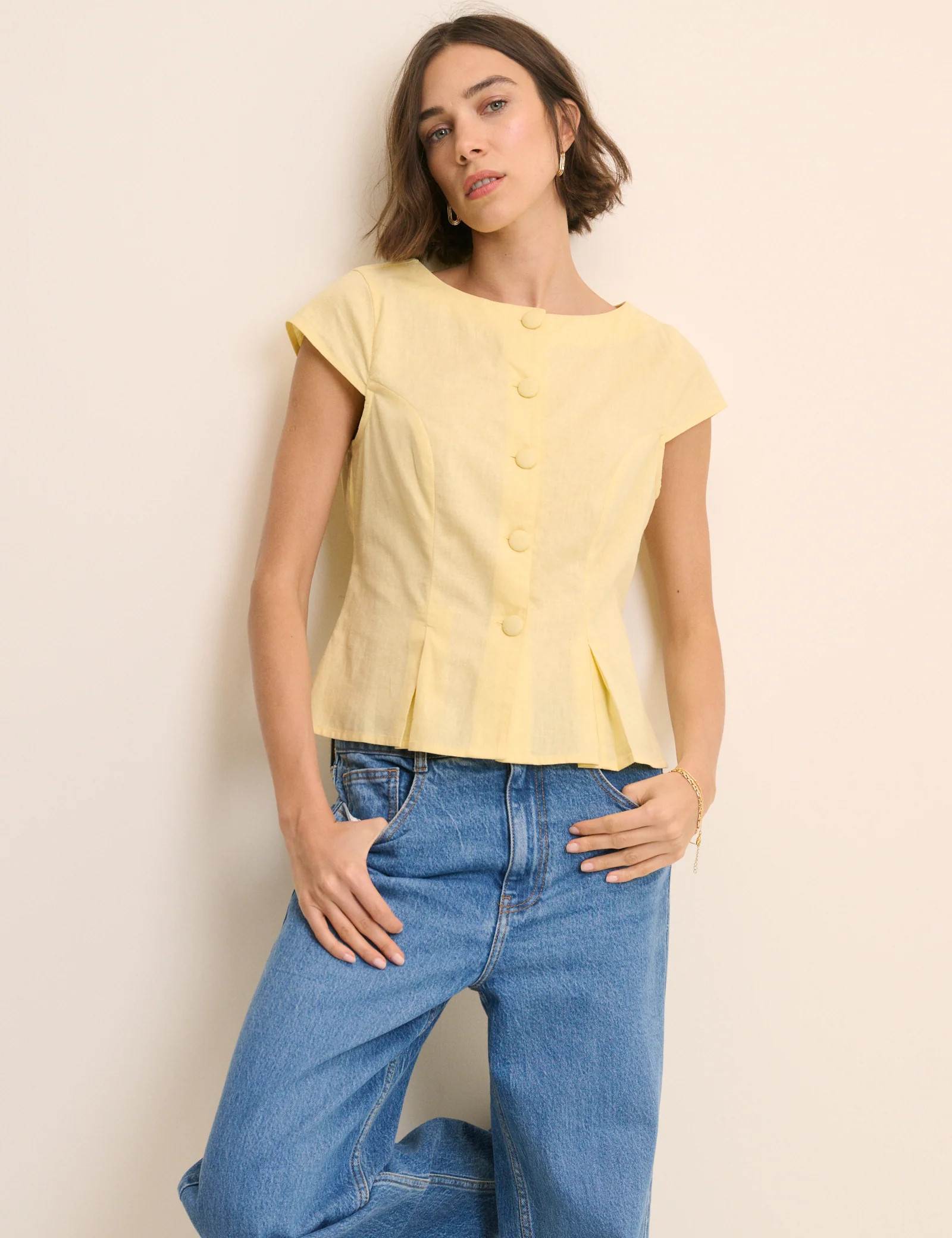 Butter Yellow Tailored Pleated Blouse | Nobody's Child