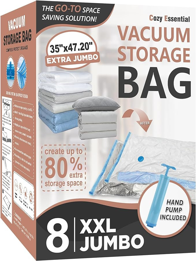 8 Pack XXL Jumbo Vacuum Storage Bags, Extra Large Vacuum Seal Bags for Comforters, Bedding, Blank... | Amazon (US)