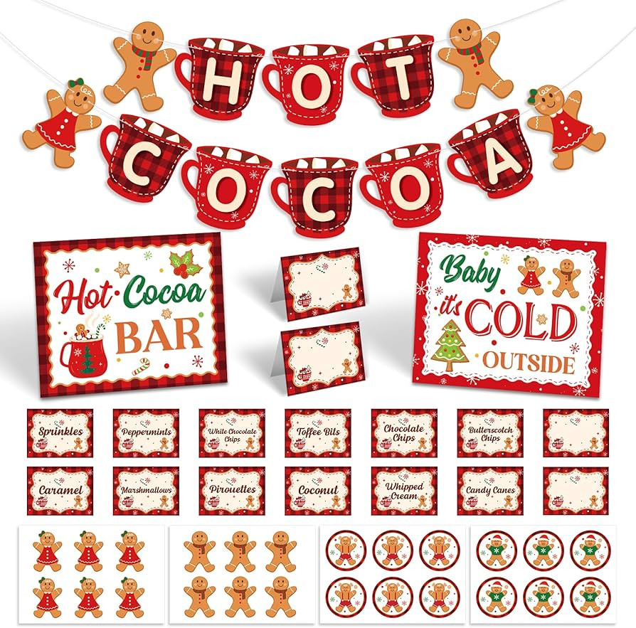 Christmas Hot Cocoa Bar Kit Gingerbread Man Hot Chocolate Bar Decorations Hot Cocoa Banner Tent C... | Amazon (US)