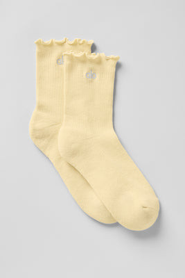 Alo Yoga� | Women's Lettuce Edge Socks in Warm Butter Beige, Size: Small/Medium | Alo Yoga