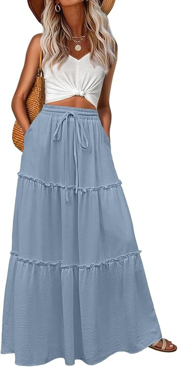 Lepunuo Womens Casual Boho High Waisted Flowy Maxi Skirts Trendy Floral Cute Long Skirts with Poc... | Amazon (US)