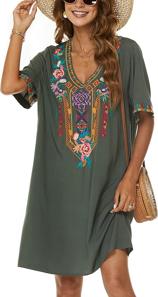 Grosy Women's Embroidered Mexican Peasant Dresses, Plus Size Fiesta Boho Dress for Women, Traditi... | Amazon (US)