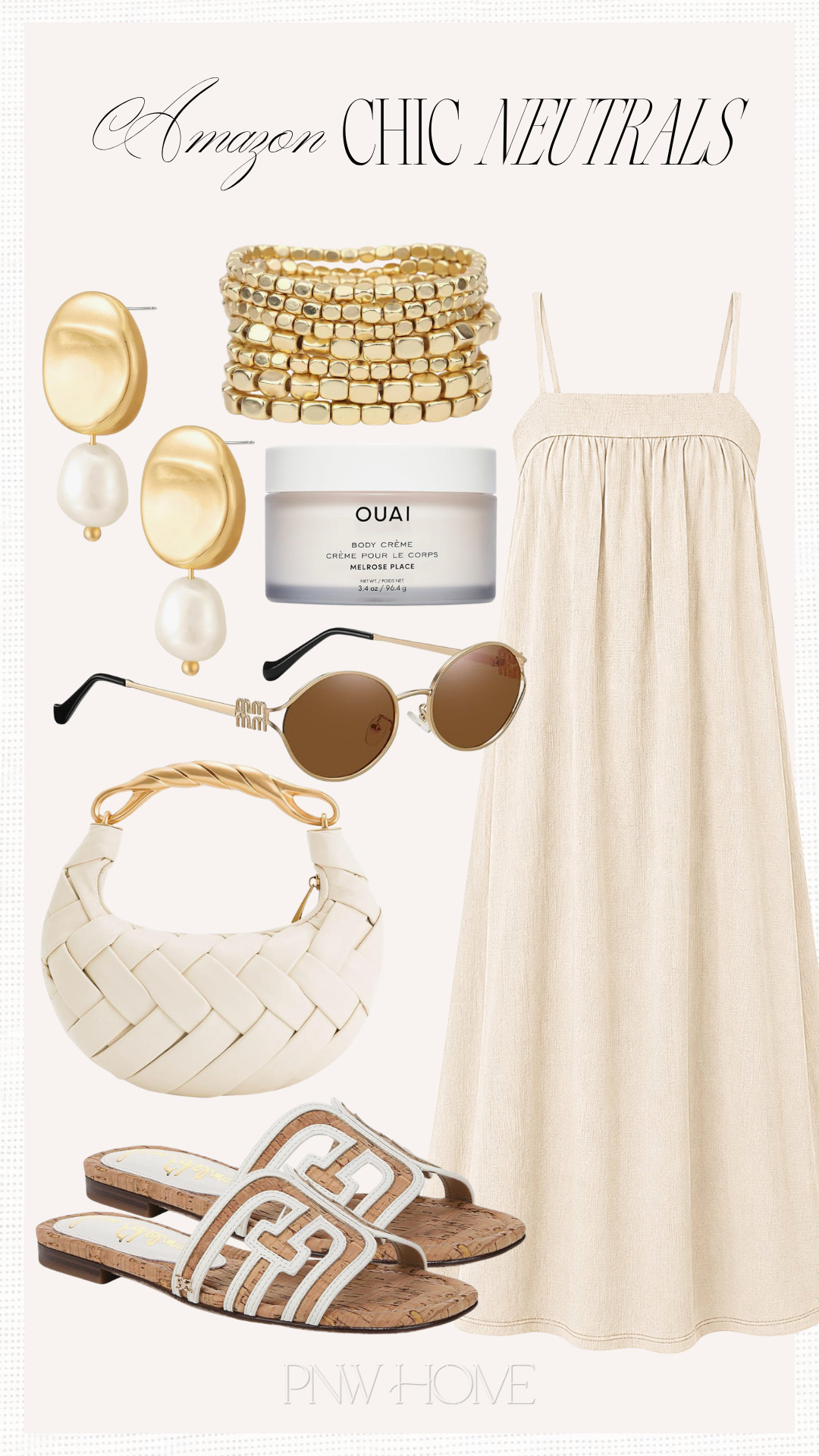 Chic summer neutrals from Amazon for summertime!

neutral dress, off-white dress, spaghetti strap dress, summer dress, midi dress, summer style, summer fashion, summer looks, summer outfit, casual dress, neutral dress, neutral style, neutral fashion, gold bracelets, stacking bracelets, gold earrings, pearl earrings, white handbag, crescent handbag, woven handbag, cork sandals, slides, neutral sandals, summer shoes, summer sandals, summer footwear, sunglasses, body butter, lotion 

 #LTKgrwm #LTKootd #LTKTravel