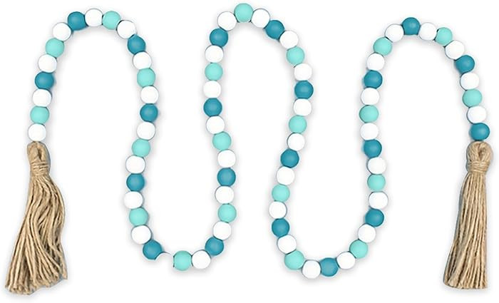 Guirnalda de borlas con cuentas de madera aguamarina turquesa verde azulado, decoración náutica... | Amazon (US)
