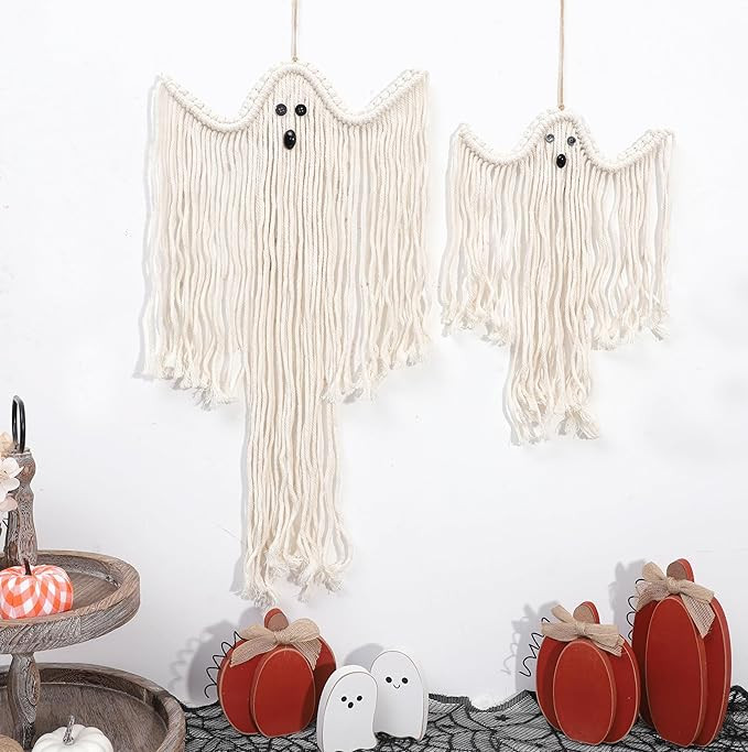 Halloween Macrame Ghost Wall Decor- Set of 2 Ghost Wall Hanging, Halloween Boho Ghost Decorations... | Amazon (US)