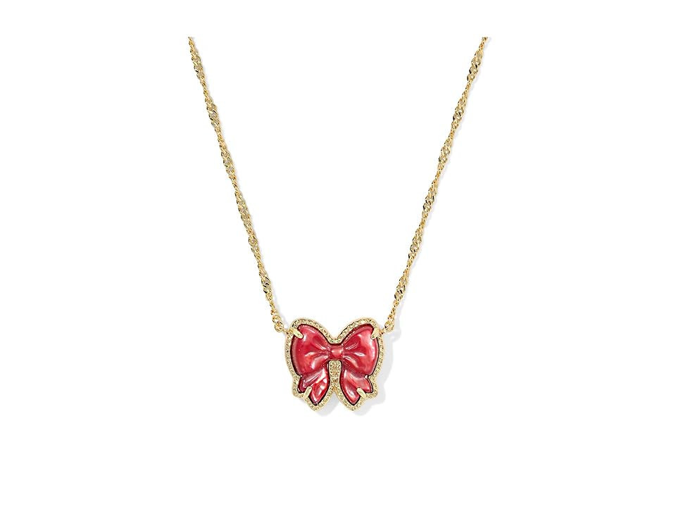 Kendra Scott Haley Bow Short Pendant Women's Necklace Women's Necklace Gold Scarlet Red Mother Of Pearl, Brass | Zappos