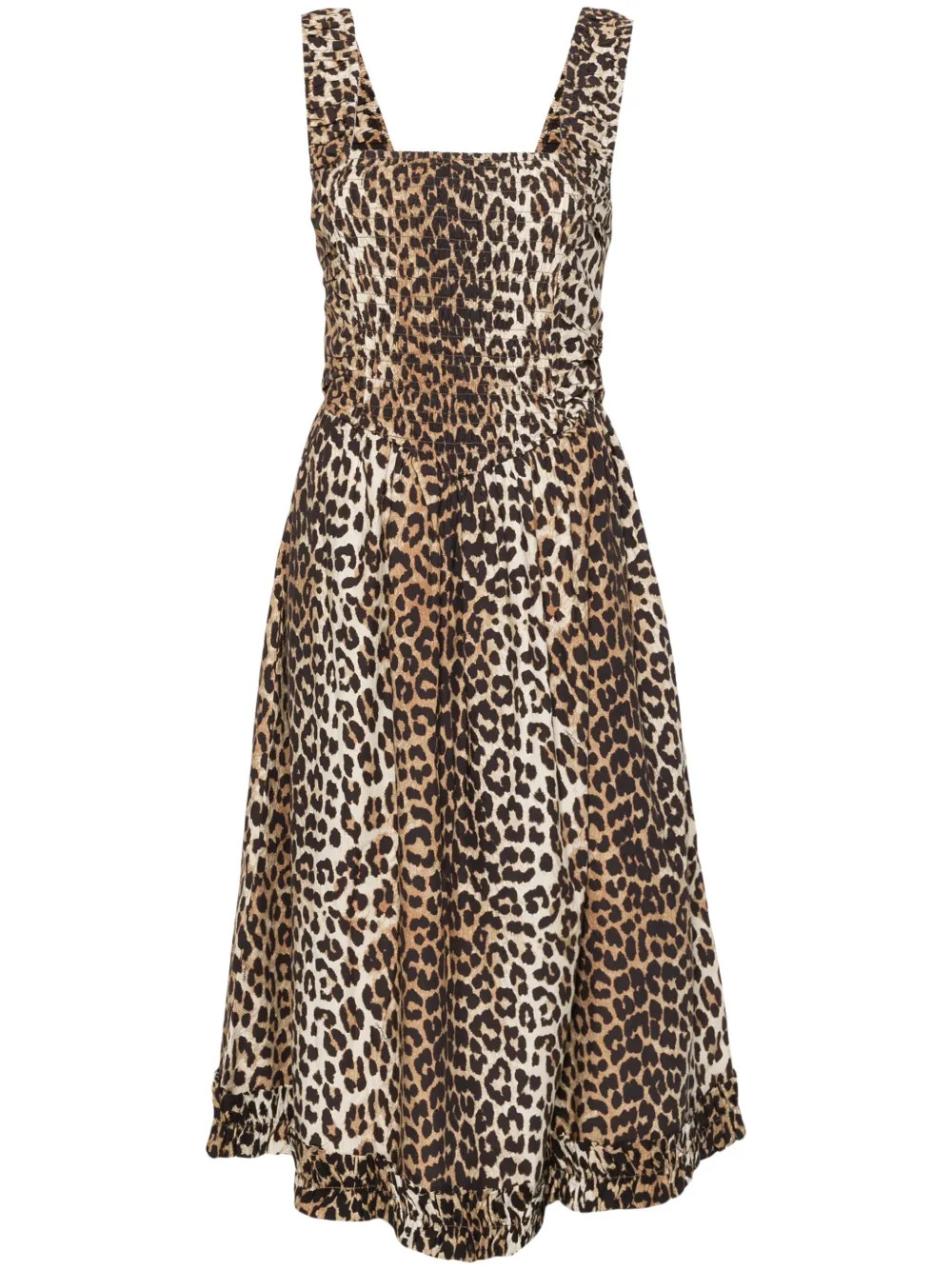 GANNI leopard-print Smock Midi Dress - Farfetch | Farfetch Global