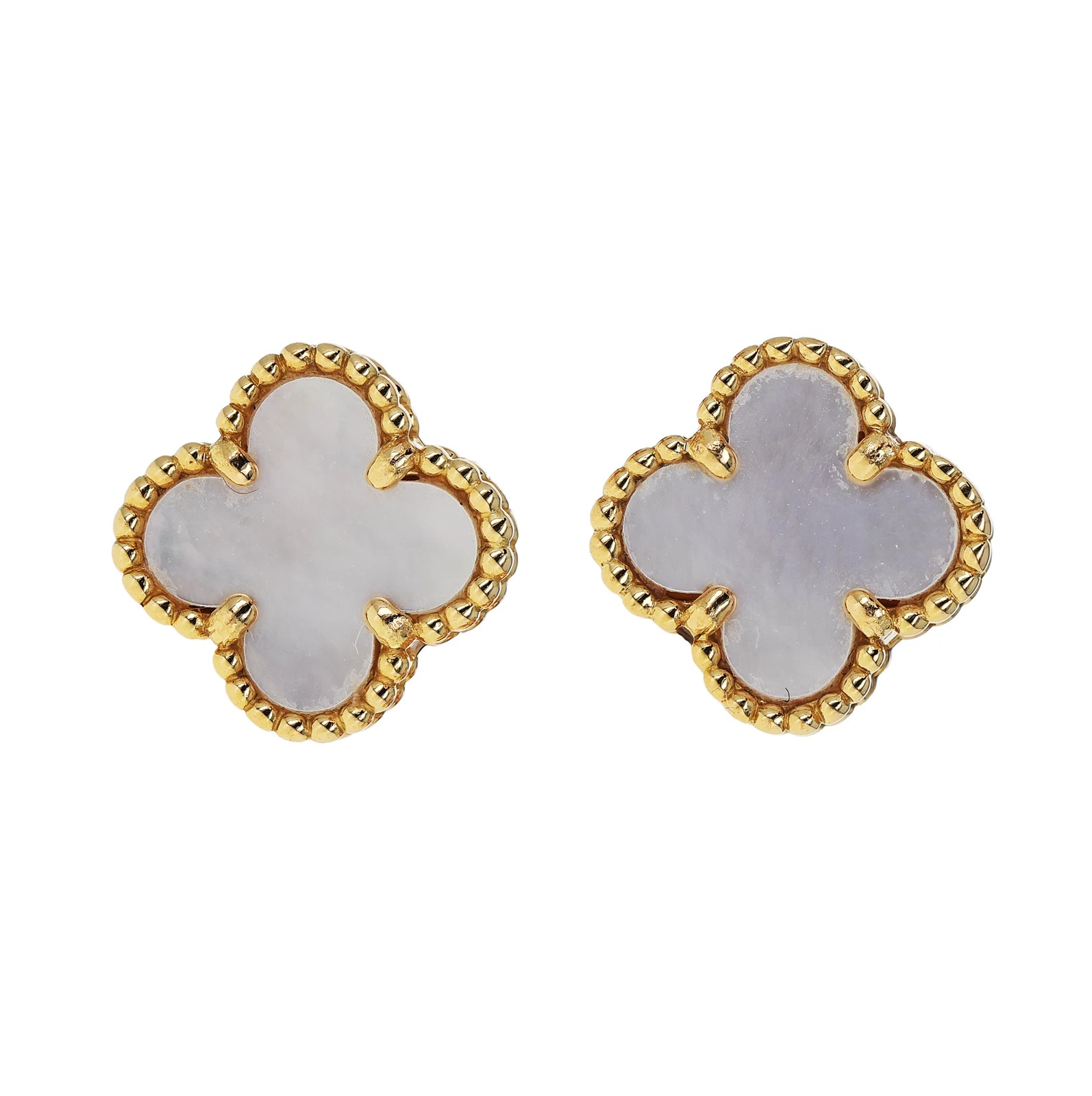 Van Cleef & Arpels Sweet Alhambra 18k Yellow Gold Mother of Pearl Stud Earrings | eBay | eBay US