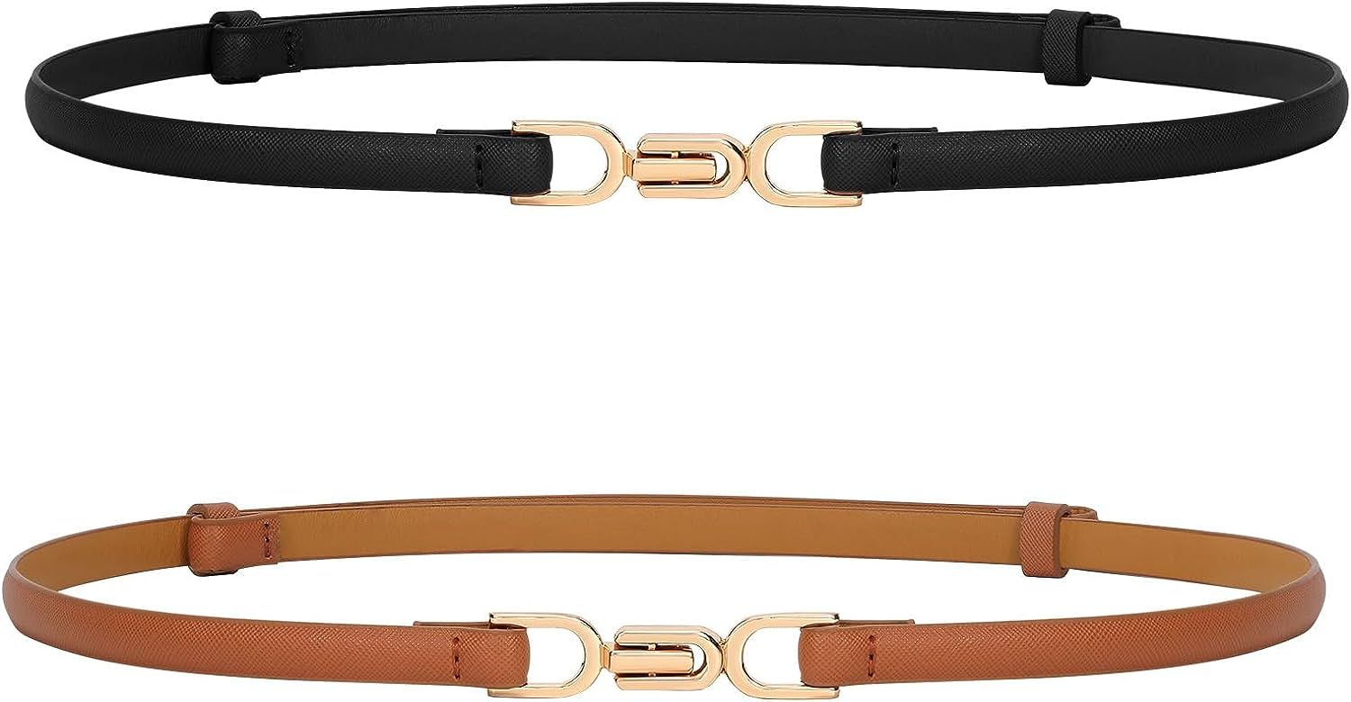 Women's Leather Skinny Belt for Dress Adjustable Thin Waist Belt for Ladies | Amazon (US)
