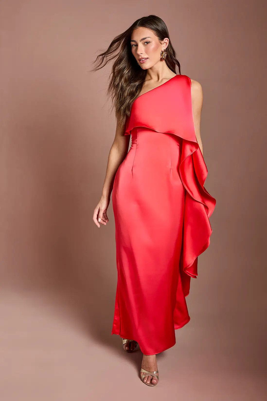 Coral Coast Waterfall One Shoulder Satin Maxi Dress | Boohoo | Boohoo.com (UK & IE)