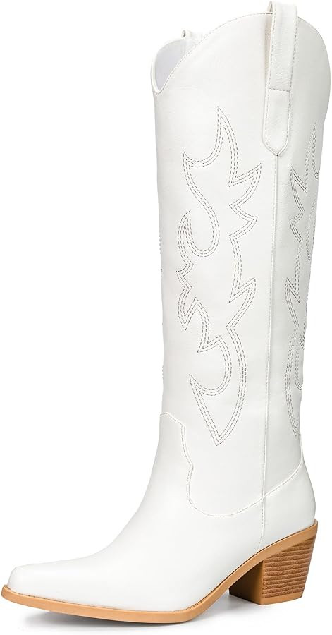 Western Cowboy Boots for Women - Knee High Wide Calf Cowgirl Boots, Slip On Pointed Toe Chunky He... | Amazon (US)