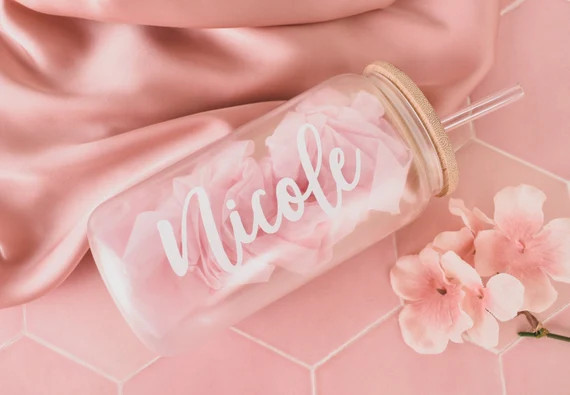 Personalized Iced Coffee Cup Glass Can Soda Cup with Lid and Straw Gifts for Women, Friends, Brid... | Etsy (US)