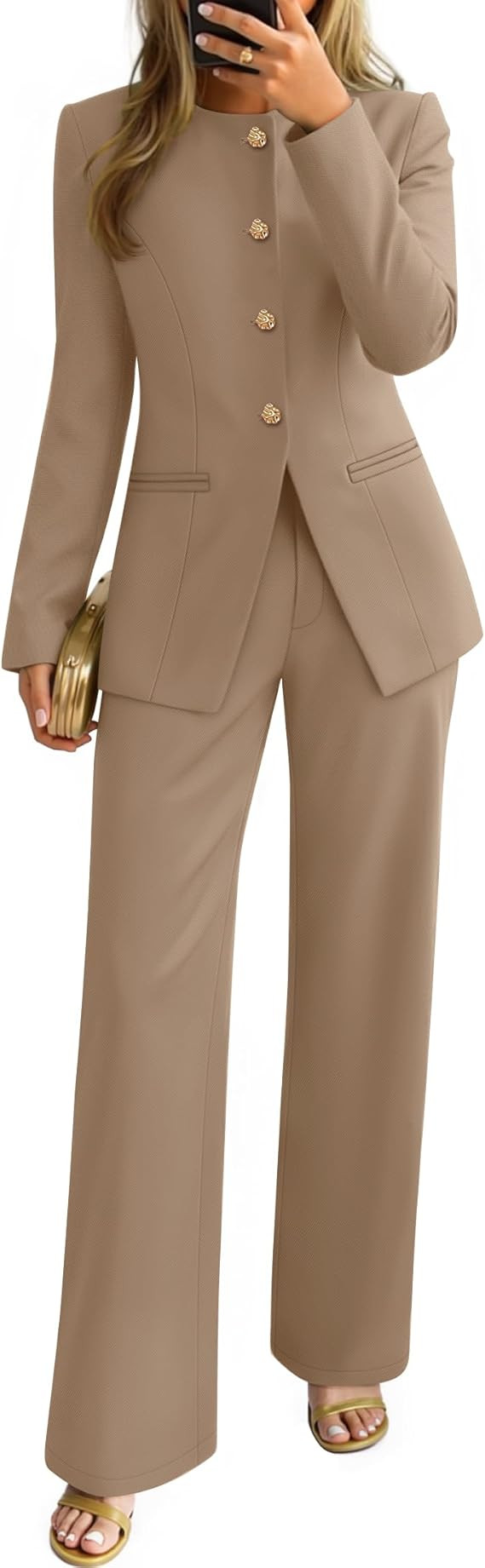 ZESICA Women's 2026 Spring Two Piece Suits Set Casual Business Long Sleeve Blazer Jacket Wide Leg... | Amazon (US)