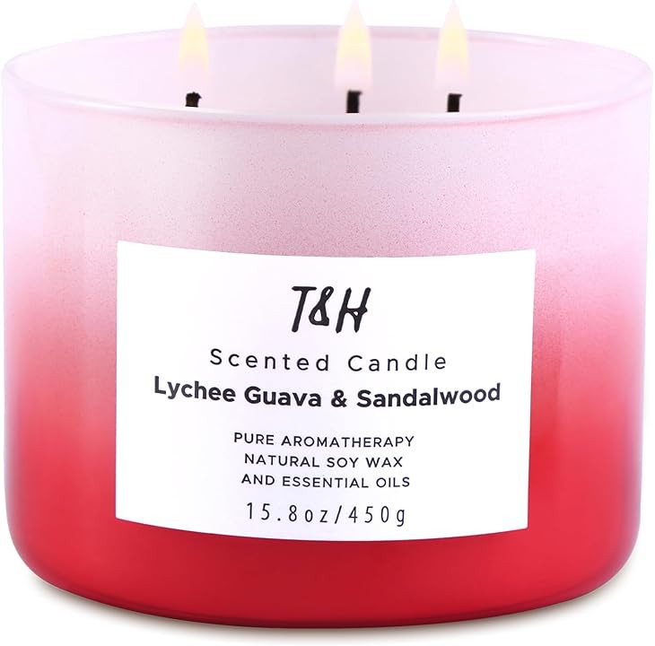 🕯️ 3-Wick Scented Candle: Immerse yourself in the enchanting and harmonious aroma of our Lychee Guava and Sandalwood aromatherapy candle, expertly crafted with a delightful blend of Mandarin, Rose, and Musk essential oils. Ideal for enhancing your living space, our scented candles for home infuse a cozy and inviting atmosphere with their captivating fragrances. | Amazon (US)