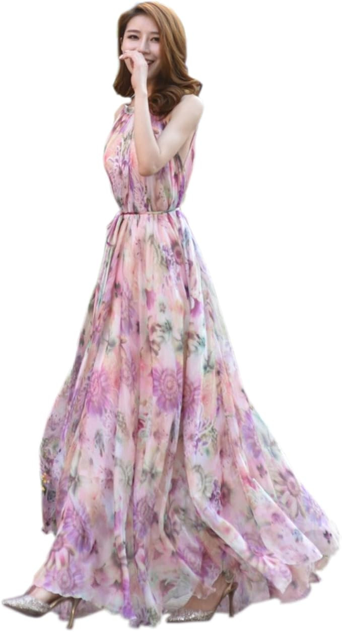 MedeShe Women's Chiffon Floral Holiday Beach Bridesmaid Maxi Dress Sundress | Amazon (US)