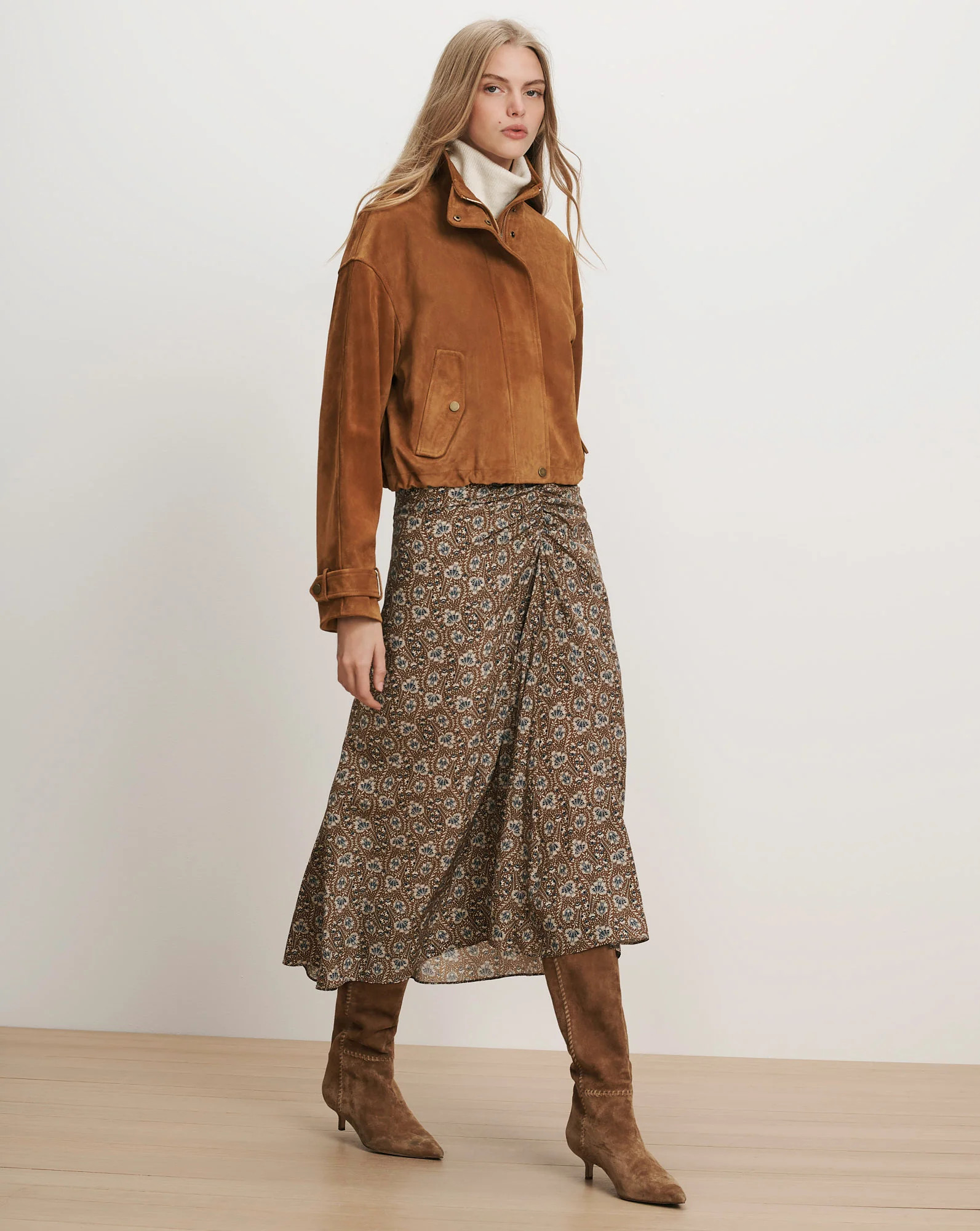 Bateman Suede Jacket in Tan Calfskin | Veronica Beard | Veronica Beard