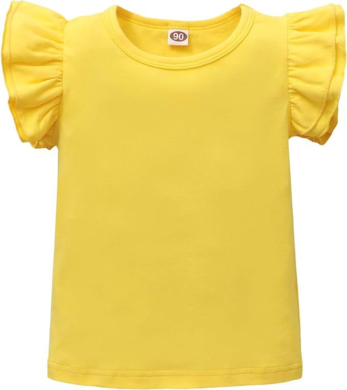 Toddler Baby Girl Basic Plain Ruffle Top Kids Cotton T Shirts Solid Color Shirt Clothes | Amazon (US)