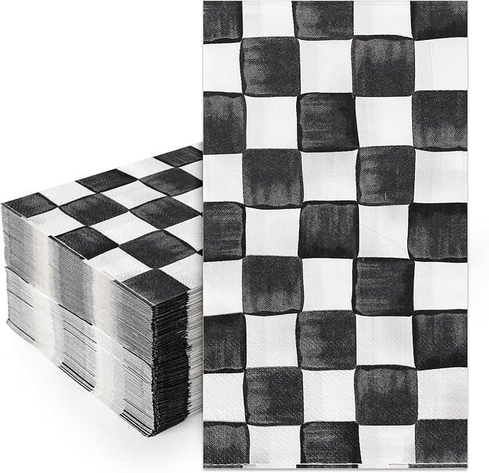JarThenaAMCS 100Pcs Black White Plaid Guest Napkins Watercolor Checkered Disposable Dinner Hand T... | Amazon (US)