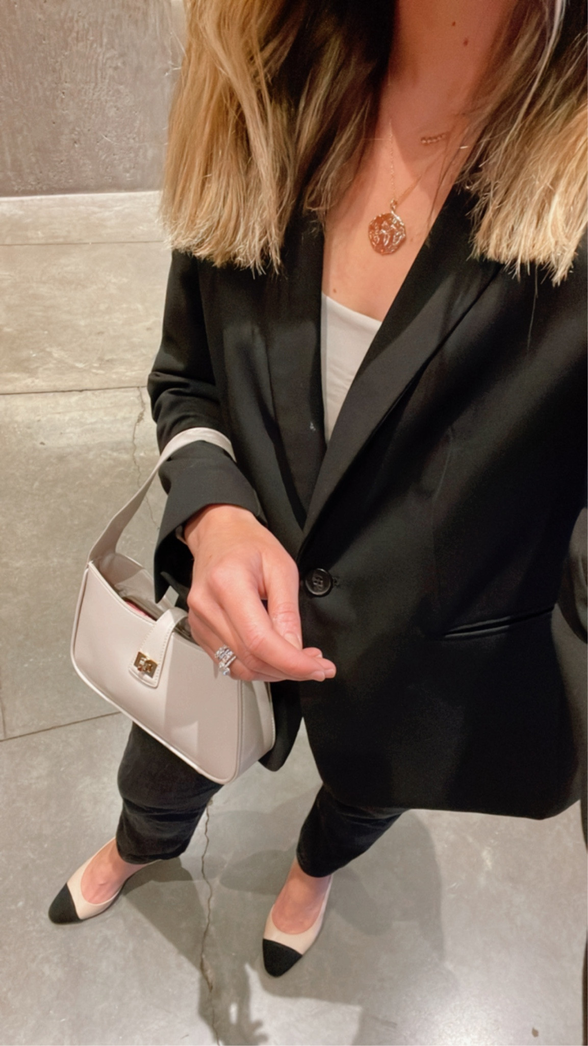 Thursday night out. Black blazer, jeans, slinky tank, bag. Spring style. Date night  

#LTKstyletip #LTKunder50