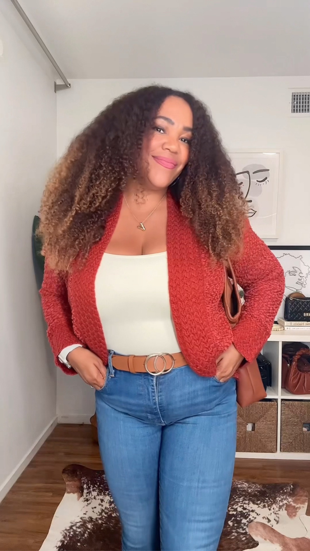 Cozy cardigan that comes in a bunch of colors. Size medium in the sweater, large in the bodysuit, 32 in the jeans. 

#LTKootd #LTKMidsize #LTKOver40