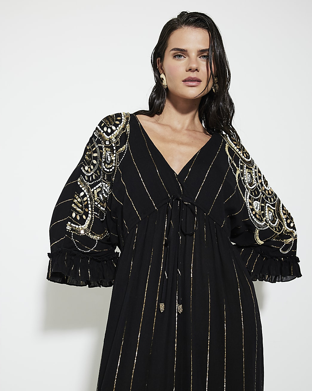 Black Embellished Batwing Maxi Beach Dress | River Island UK & IE