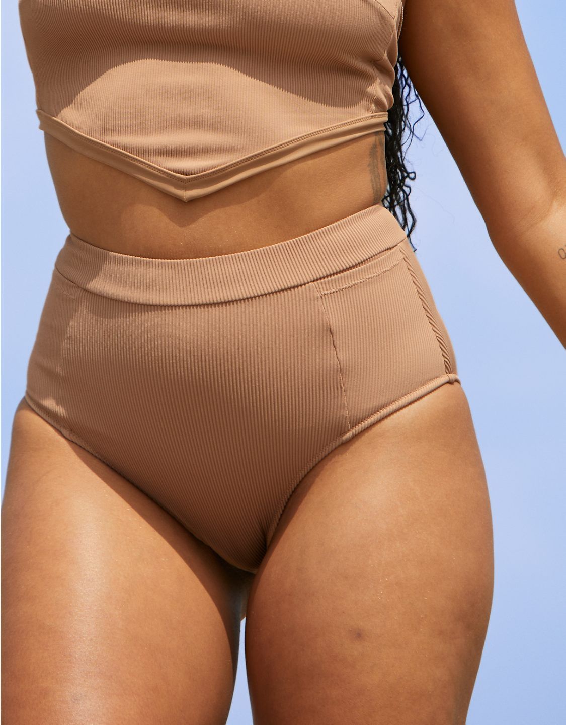 Aerie Ribbed Pocket High Waisted Cheeky Bikini Bottom | American Eagle Outfitters (US & CA)