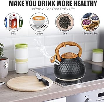 Stovetop Tea Kettle- Whistling Teapot Tea kettle for Stove Top, Stainless Steel Tea Pot With Wood... | Amazon (US)