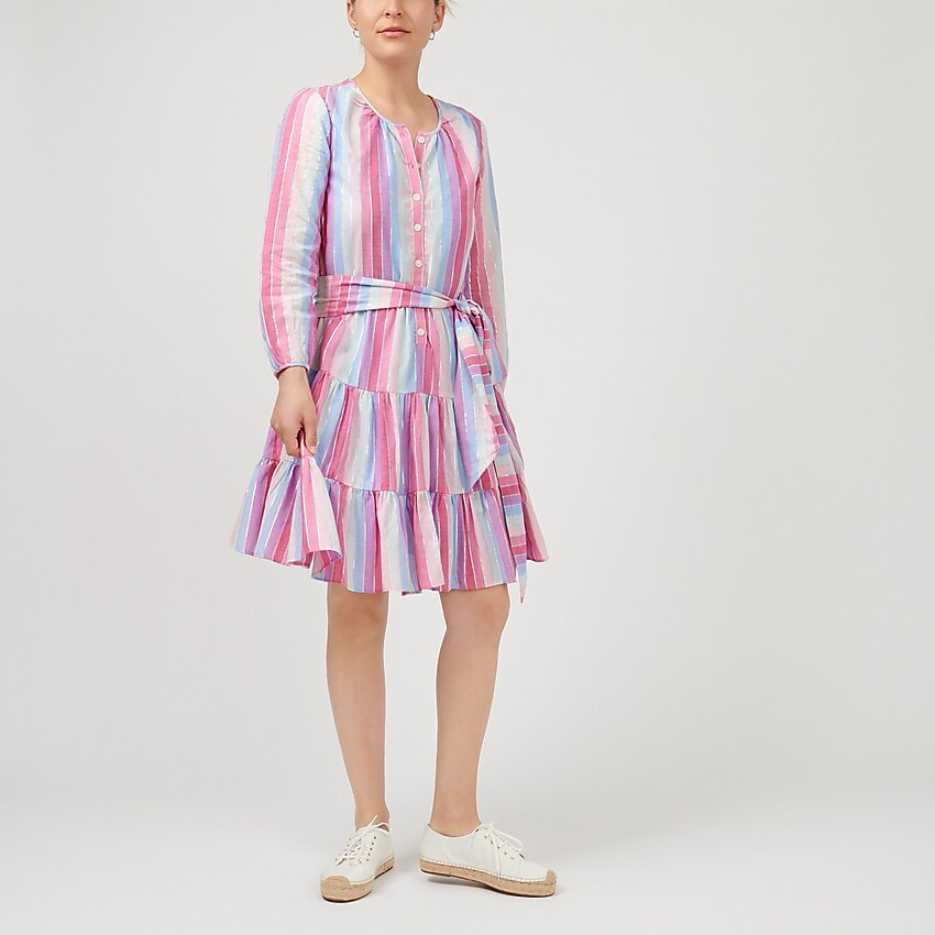 Belted button-up dress in pastel stripe | J. Crew US