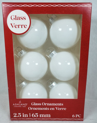6 NEW 2.5" Ashland GLASS Christmas Ball Ornaments Milky White Solid Opaque | eBay | eBay US