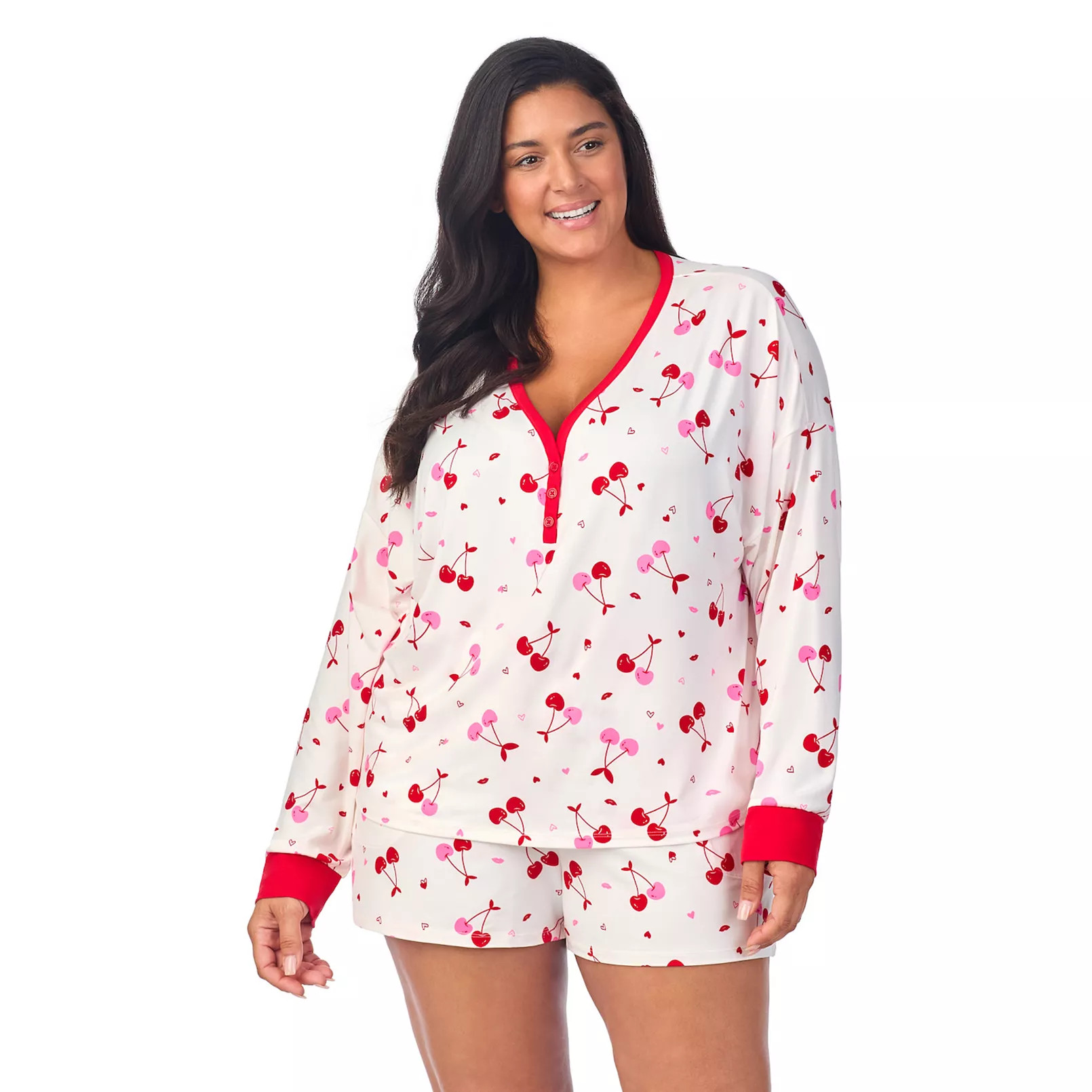 Plus Size Beauty Sleep Social Long Sleeve Pajama Henley and Pajama Shorts Sleep Set | Kohl's