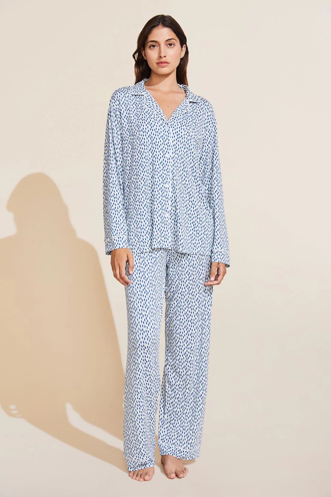 Gisele Printed TENCEL™ Modal Long PJ Set - Double Diamond Denim Blue/Ivory | Eberjey