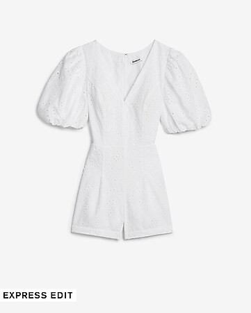 Eyelet Lace Puff Sleeve Romper | Express