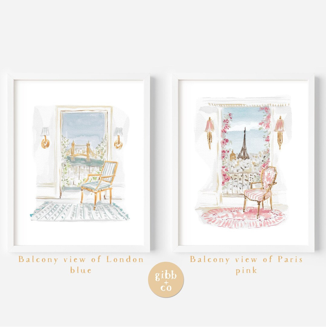 Travel Art, London, Paris, Balcony City View, Art Print, Whimsical, Watercolor, Wall Decor, Neutr... | Etsy (US)