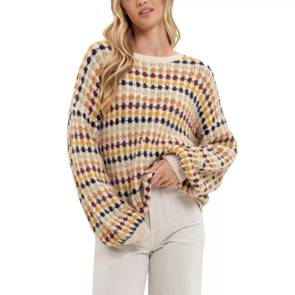 August Sky Women's Multicolor Crewneck Knit Pullover Sweater | Target