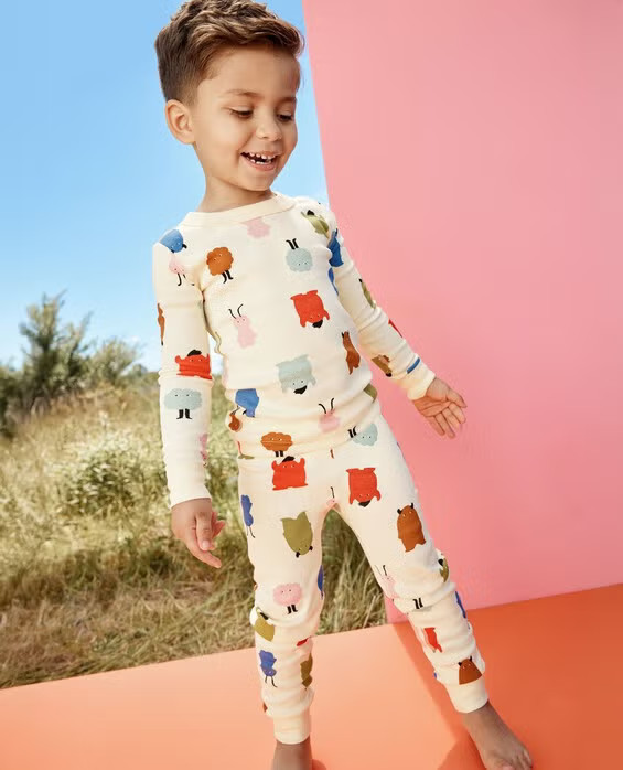 Girls' & Boys' Monsters On Ecru Kids Halloween Long John Pajama Set in 100% Cotton - Size Big Kids 10 by Hanna Andersson | Hanna Andersson