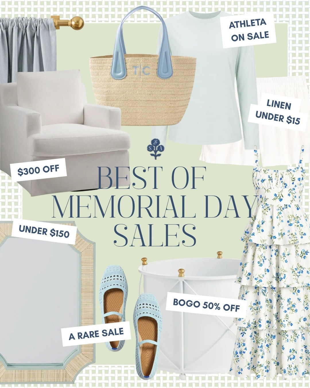 Holiday weekends are the best time to shop! 

Memorial Day sales, Grandmillennial home, Grandmillennial style, blue and green, classic style