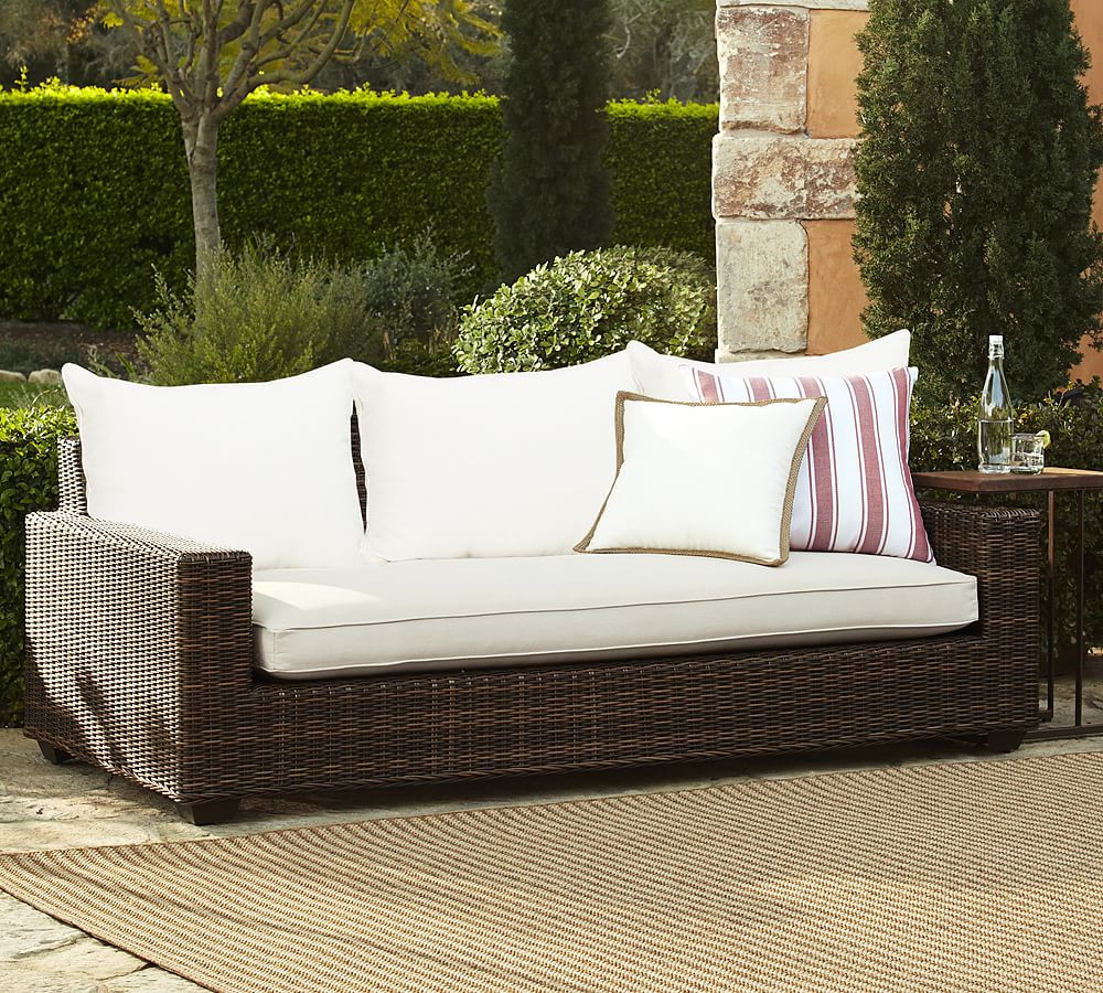 Torrey Wicker Square Arm Outdoor Sofa | Pottery Barn (US)