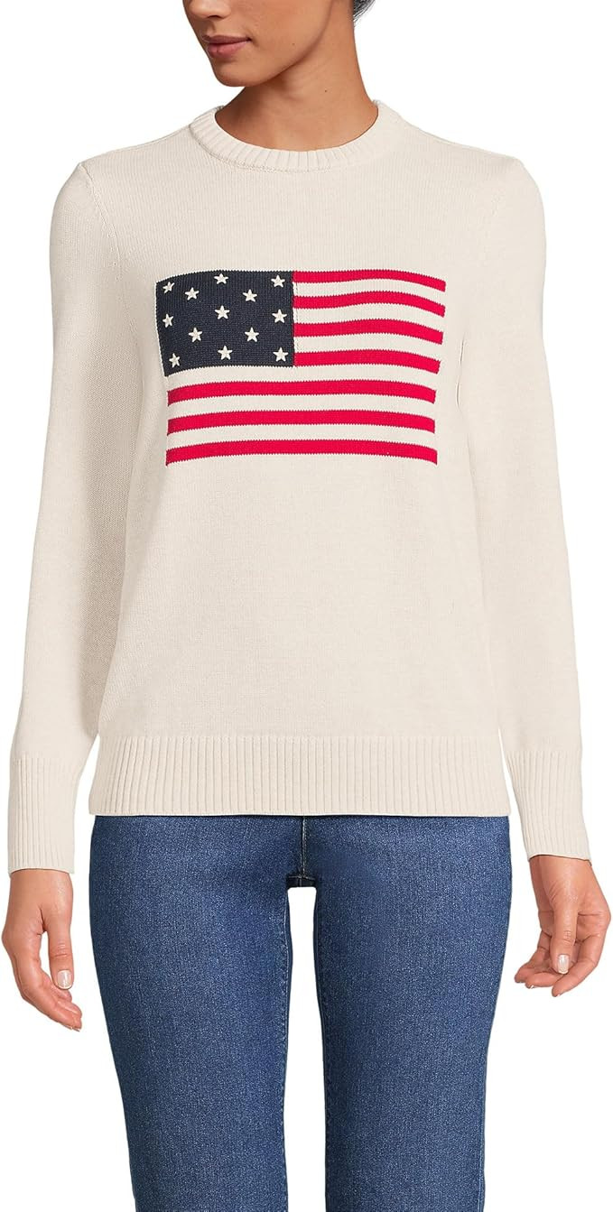 Lands' End Women's Cotton Drifter Crew Neck Sweater - Embroidered | Amazon (US)