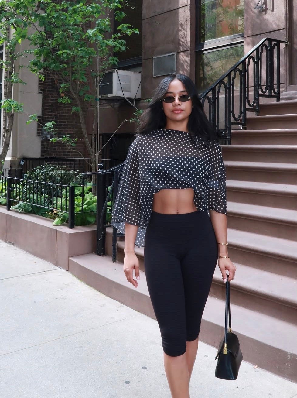 Black capri 
Polka dot cape top

#LTKootd #LTKPetite #LTKBeauty