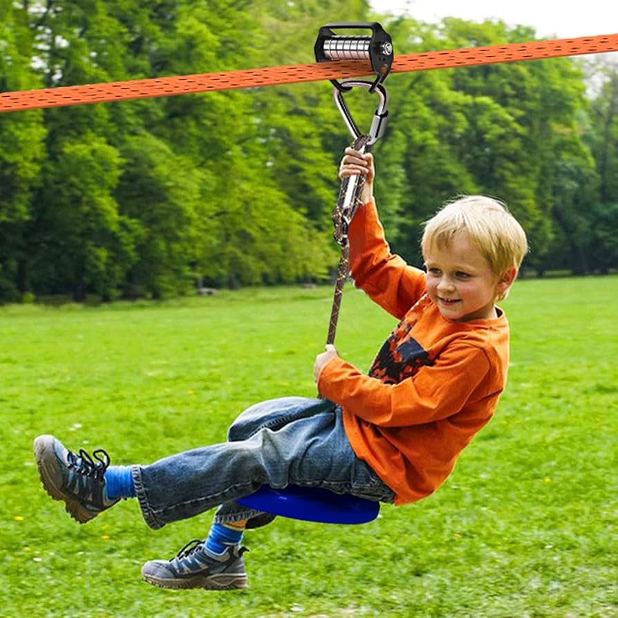 Zip Lines for Kids Outdoor Toys - Pulley Kits with 65 Ft Slackline, Most Accessory for Warrior Ob... | Amazon (US)