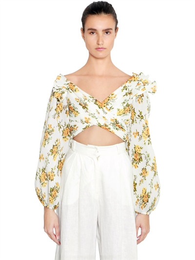ZIMMERMANN, Floral printed cropped top, White/yellow, Luisaviaroma | Luisaviaroma