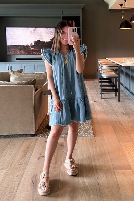 Wearing a small in chambray dress (ALEXA15 works site wide) - would definitely be bump friendly too! Sandals are tts! Spring outfit, spring dress // 

#LTKshoecrush #LTKstyletip #LTKfindsunder100