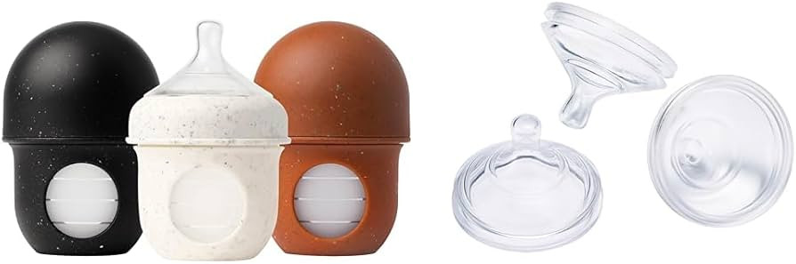 Boon Nursh Reusable Silicone Baby Bottles with Pouch - Stage 1 Slow Flow - 4 Oz - 3 Count + Extra... | Amazon (US)