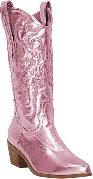 MissHeel Embroiderded Spider Webs Knee High Cowboy Boots | Amazon (US)